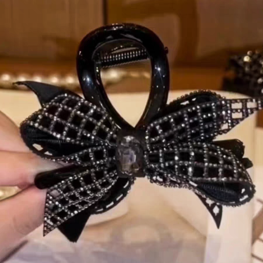 韩版复古轻奢满钻扎发蝴蝶结抓夹女优雅气质双面后脑勺盘发鲨鱼夹