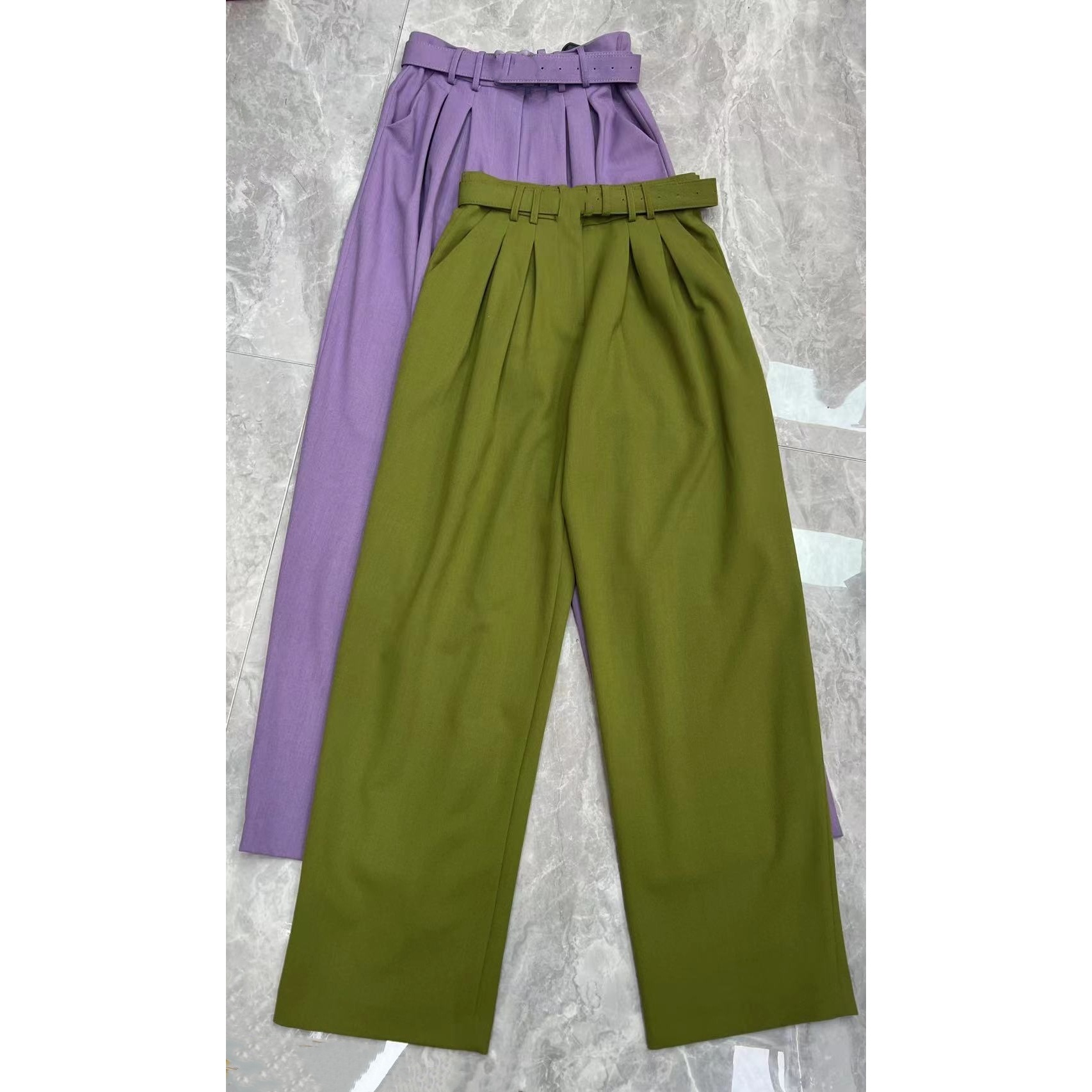 【晨浠定制】新款时尚气质显瘦简约绿色西裤三色727