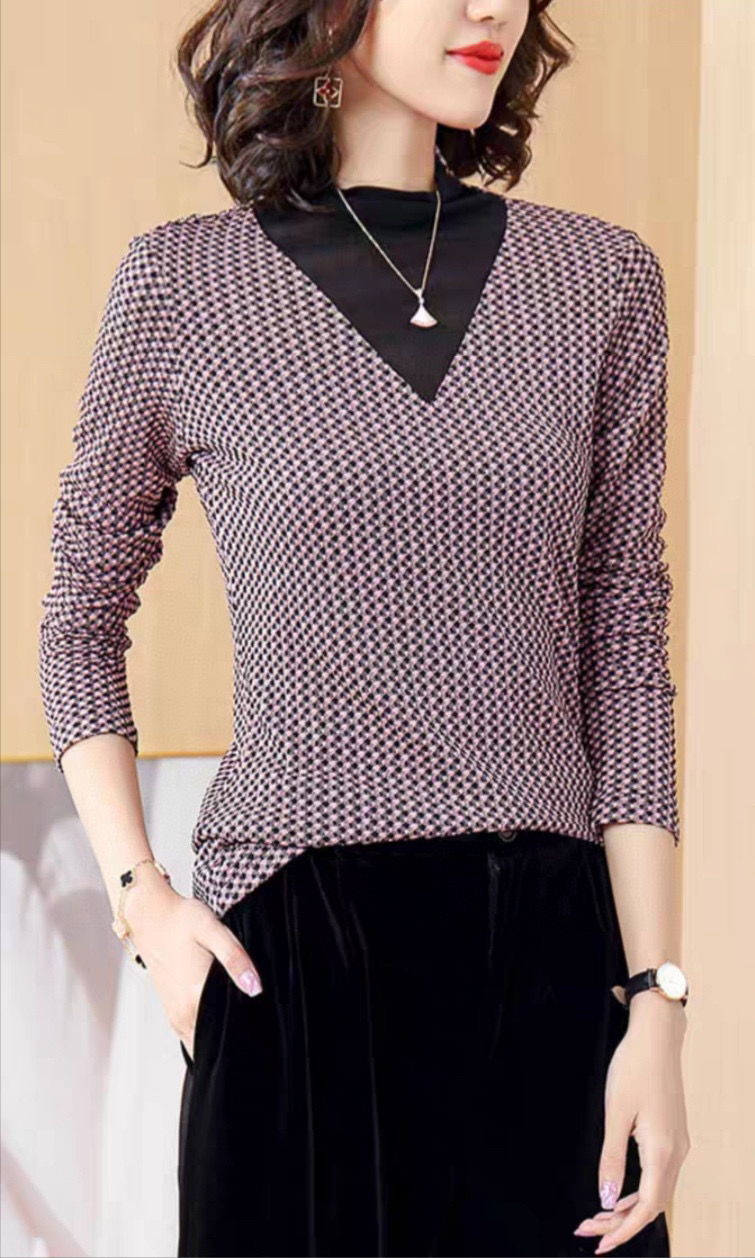 【晨浠定制】新款时尚百搭气质显瘦小衫打底衫上衣91048