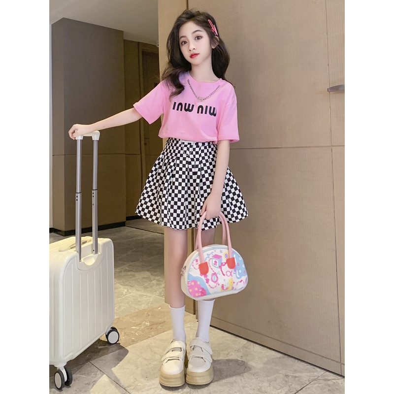 女童夏装2024新款儿童套装短袖t恤半身裙休闲宽松洋气两件套裙子