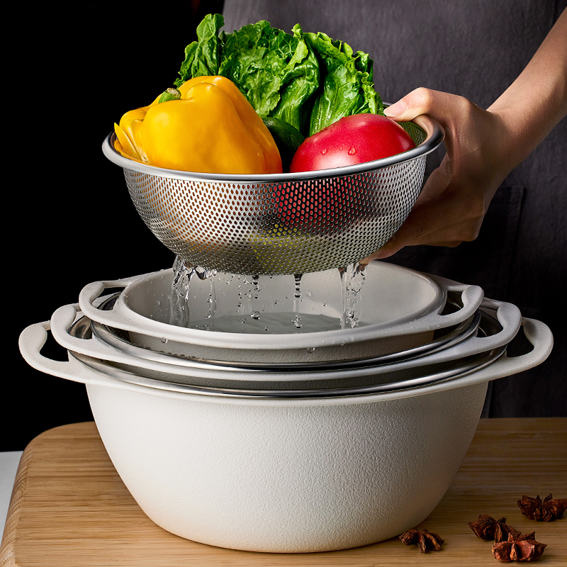 不锈钢沥水篮洗菜盆双层菜篮子厨房家用水果漏盆子洗米筛淘米神器