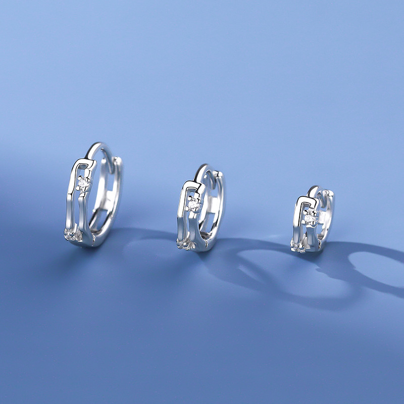 足银耳饰 S999足银竹节耳圈耳扣女小众设计个性耳环纯银养耳洞 