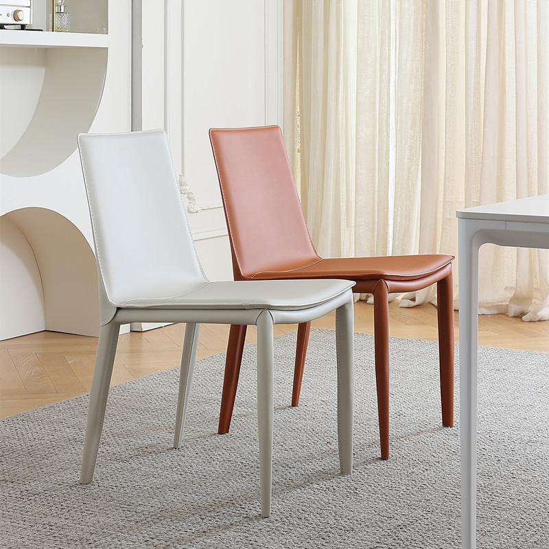 轻奢马鞍皮餐椅样板房咖啡厅酒店书桌椅简约家用皮椅子北欧餐椅
