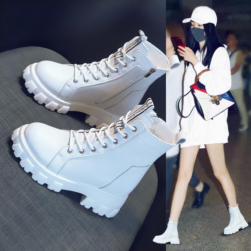 红蜻蜓牌厚底内增高马丁靴女2023冬季新款百搭显瘦小个子8cm加绒