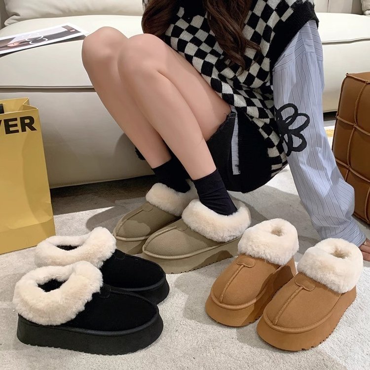 红蜻蜓牌2023时尚百搭厚底毛茸茸雪地靴女款加绒棉鞋冬季加厚面包