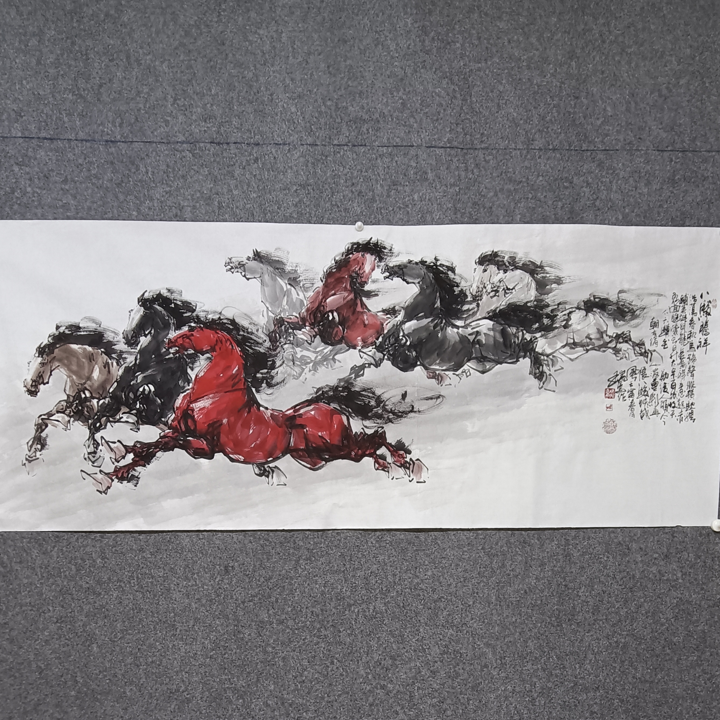 国画瑞永德手绘骏马图《八骏腾祥》十二尺客厅书房办公室会议室水墨