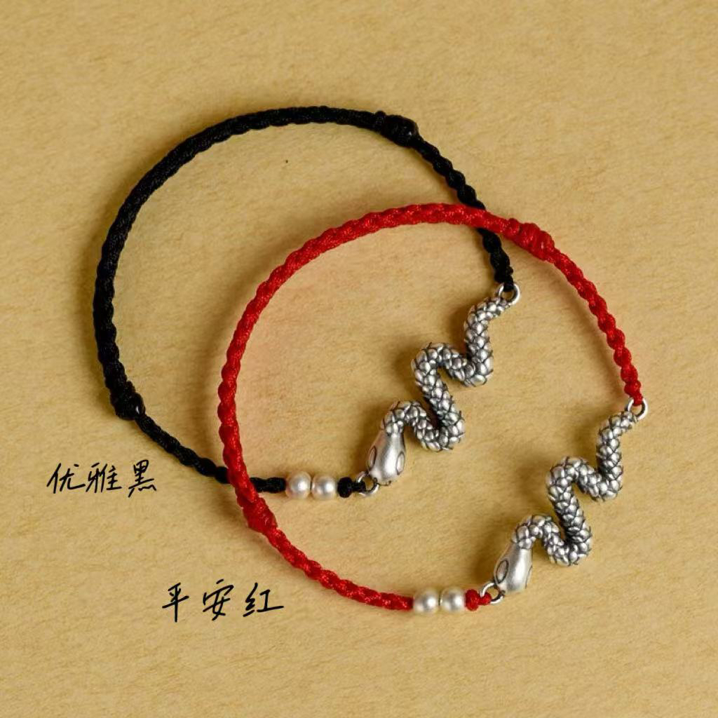 足银手链 足银饰品足银999生肖蛇搭配磨砂足银珠简约百搭手工情侣