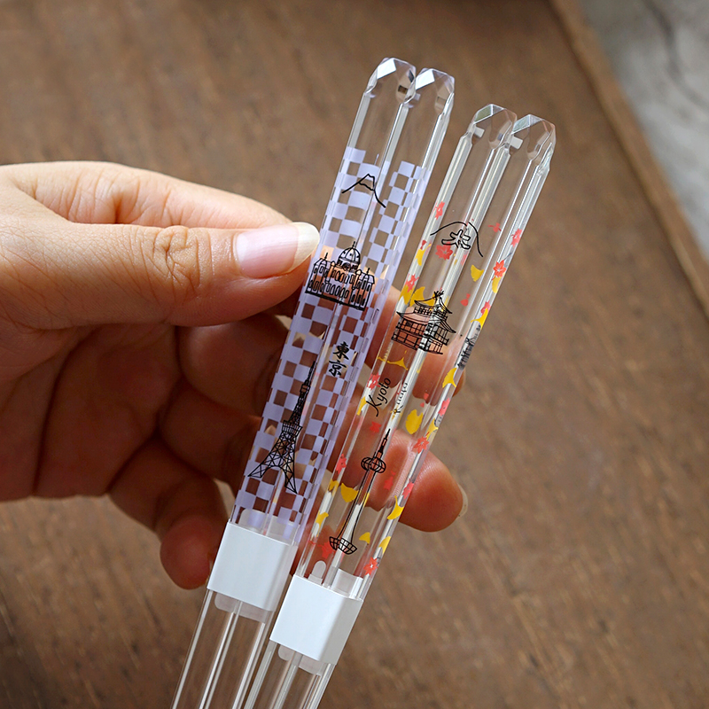 日本进口印花水晶筷子透明树脂高档日式尖头筷洗碗机可用防滑家用