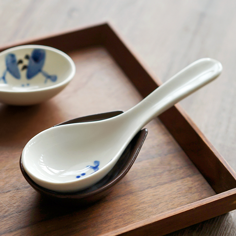 日本进口陶瓷勺子勺托套装家用喝汤分餐勺吃饭调羹日式拉面汤匙