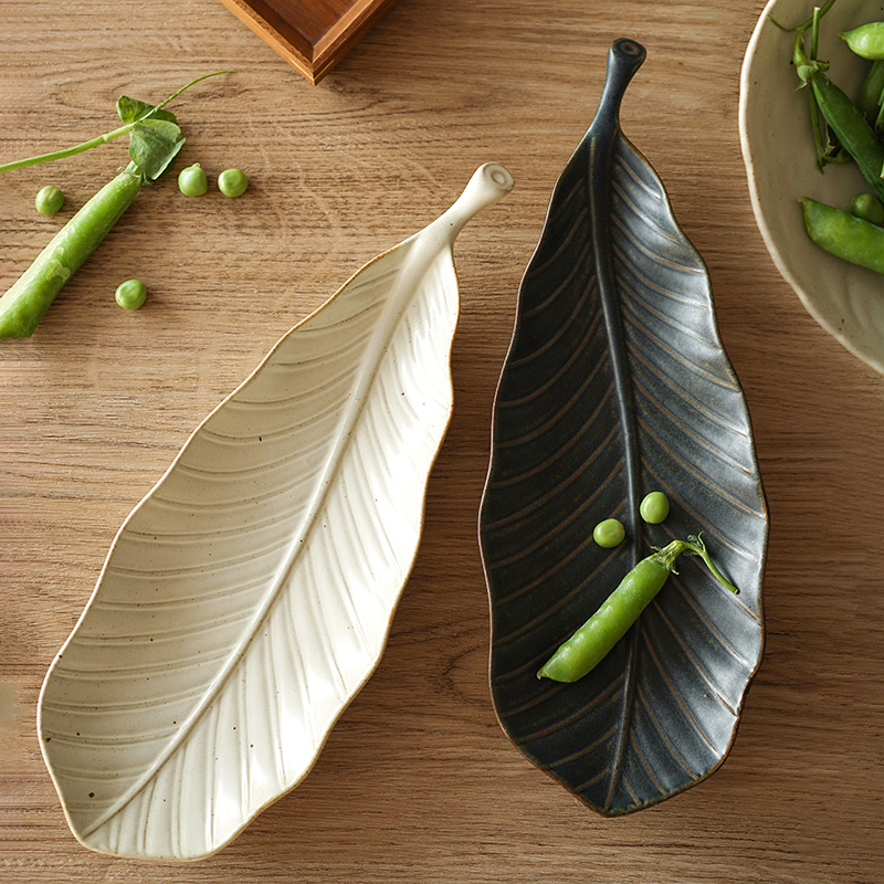 西田木雨·简色陶瓷盘子芭蕉叶形盘网红复古酒店家用创意寿司盘