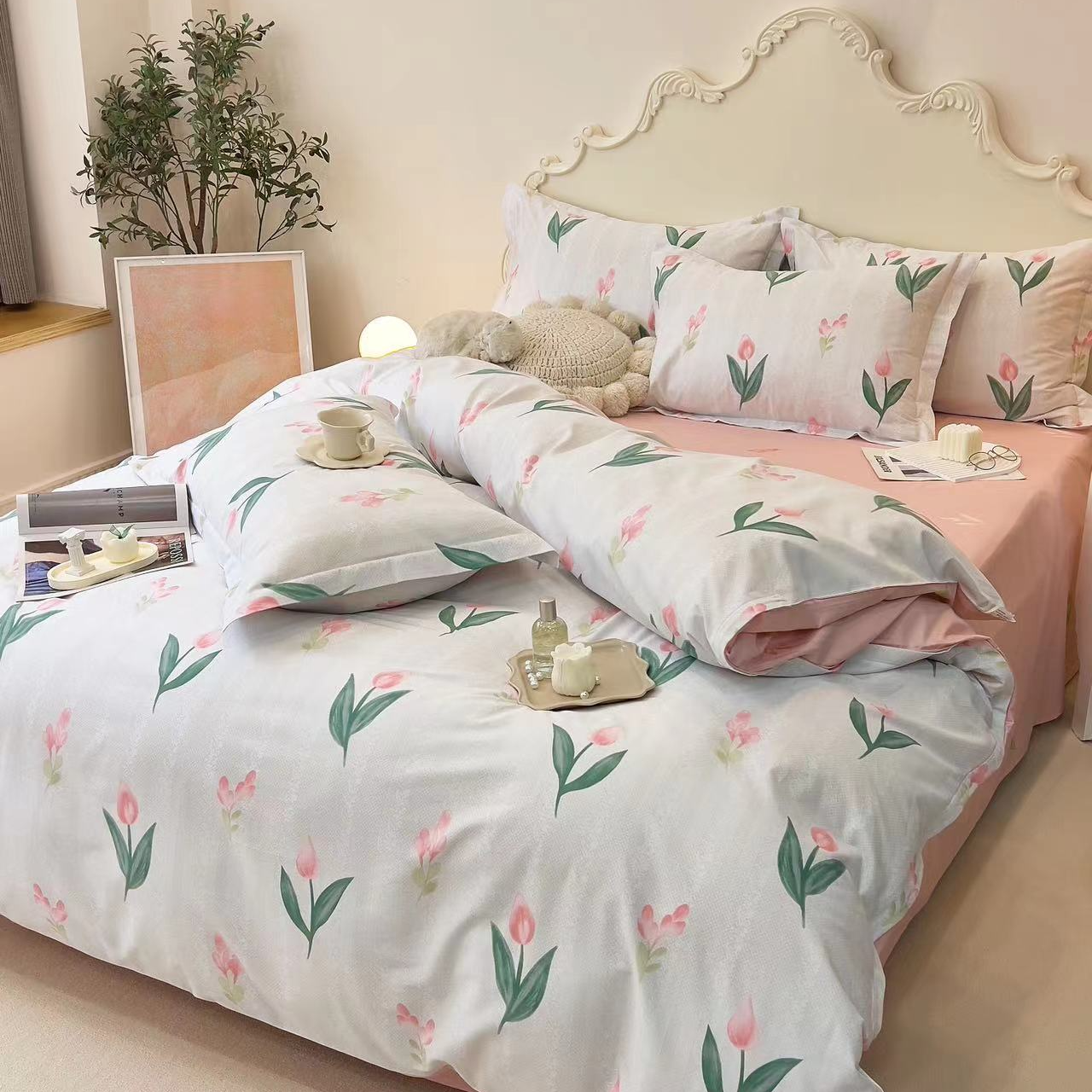 新疆长绒棉1.8床四件套新款100%全棉花卉时尚印花四季款（黛菲儿）