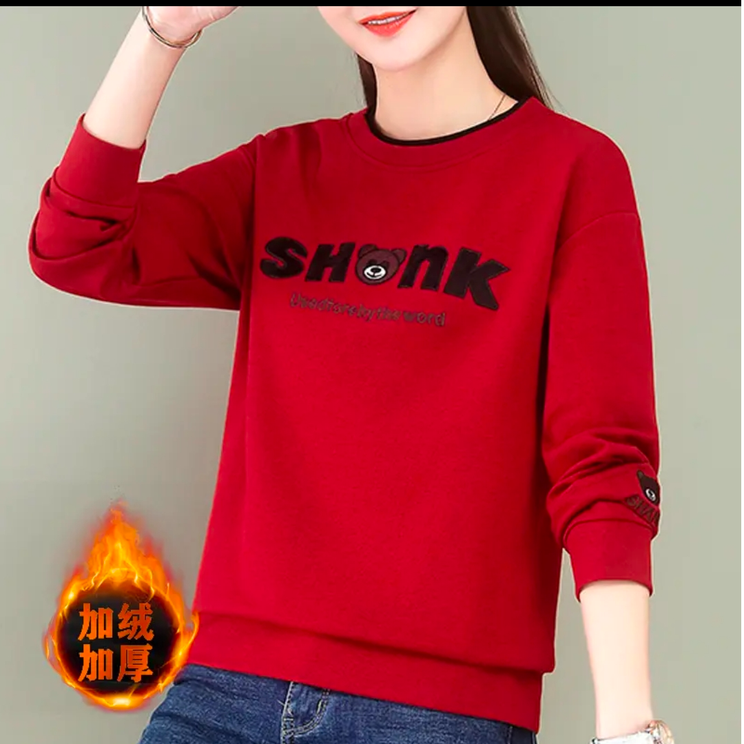 加绒加厚卫衣女2024长袖保暖上衣加绒大码圆领上衣8358（衣长62