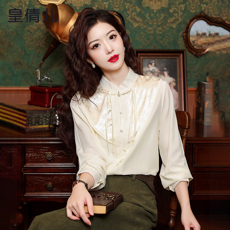 新中式立领长袖雪纺衬衫女春季2024春款女装减龄显瘦小衫气质上衣