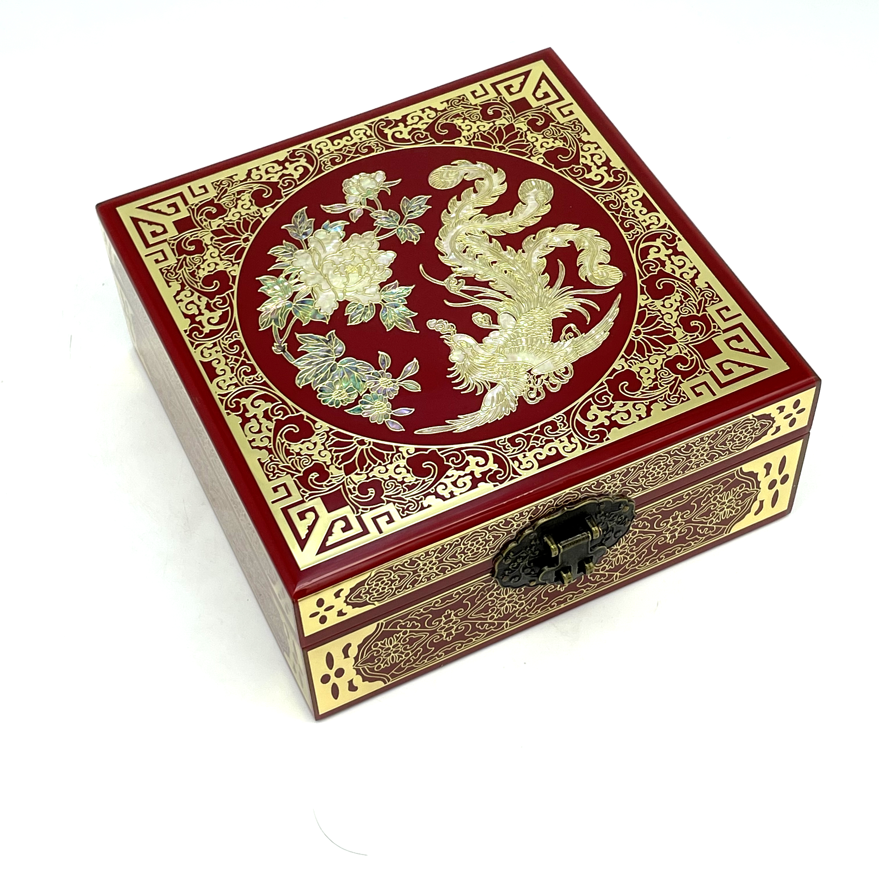 19#方形钢琴漆面首饰盒铜丝贝壳镶嵌工艺千层漆钢琴漆首饰收纳盒