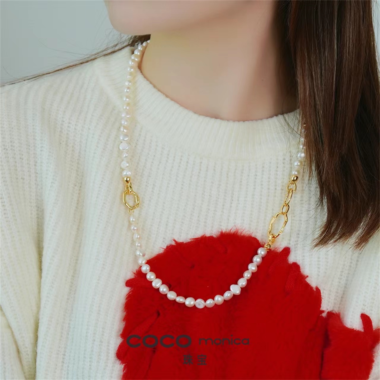 ZB175 长款拼接气质时尚法式 经典 天然淡水珍珠 毛衣链