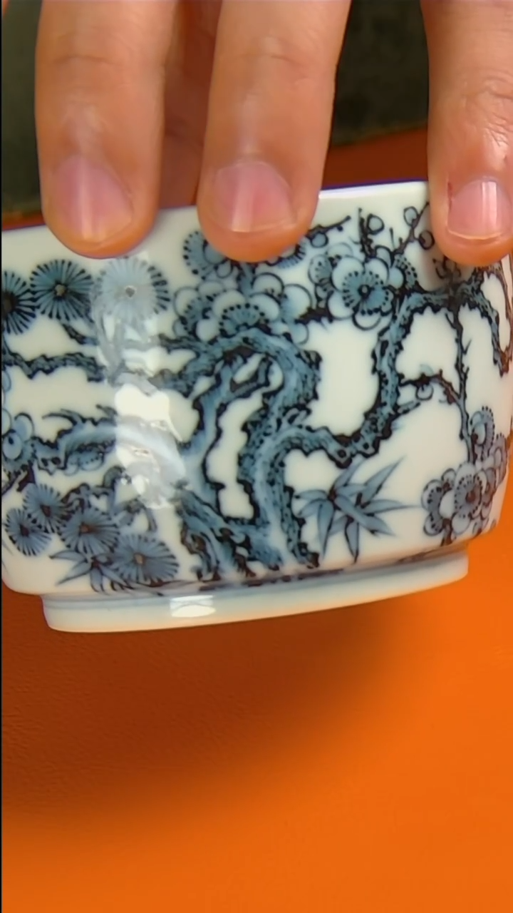 【闪购商品】陶瓷【复器柴窑】青花松竹梅缸杯