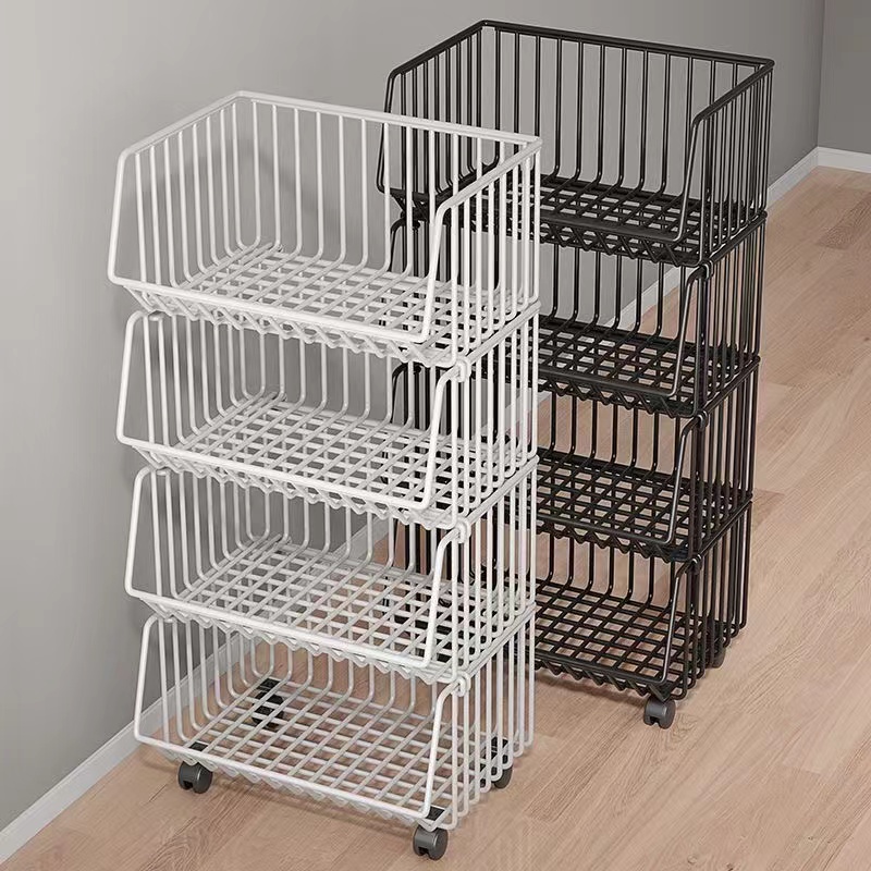 【四层置物架】厨房落地水果蔬菜架菜篮子卧室储物架零食收纳架带轮