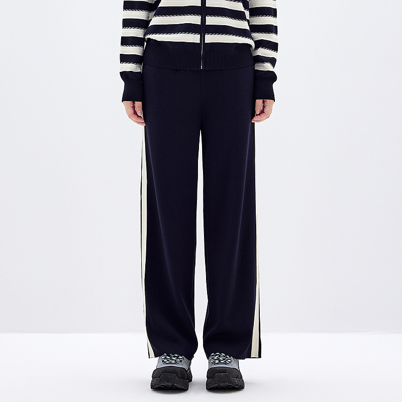 十二篮专选款撞色垂感显高天麻丝针织直筒裤女7C64306200