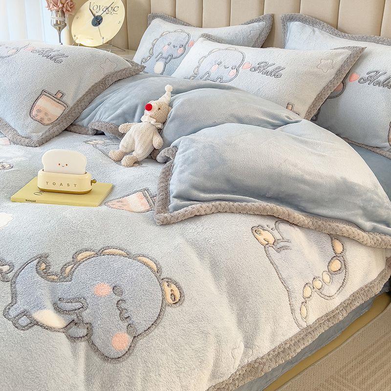 冬季牛奶绒四件套儿童男孩加绒床单被套珊瑚绒加厚床上用品三件套