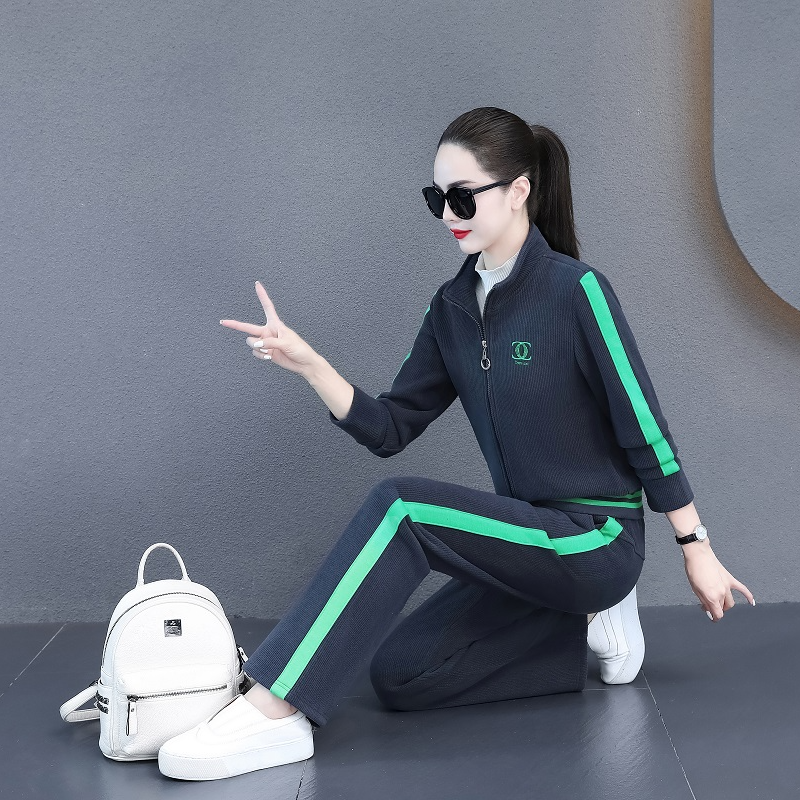 3822春季洋气宽松套装女士立领减龄显瘦时尚休闲运动套装