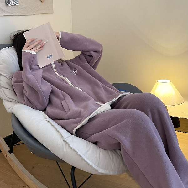 【 纯色香芋紫】大码摇粒绒睡衣秋冬季2025新款加绒加厚休闲家居服