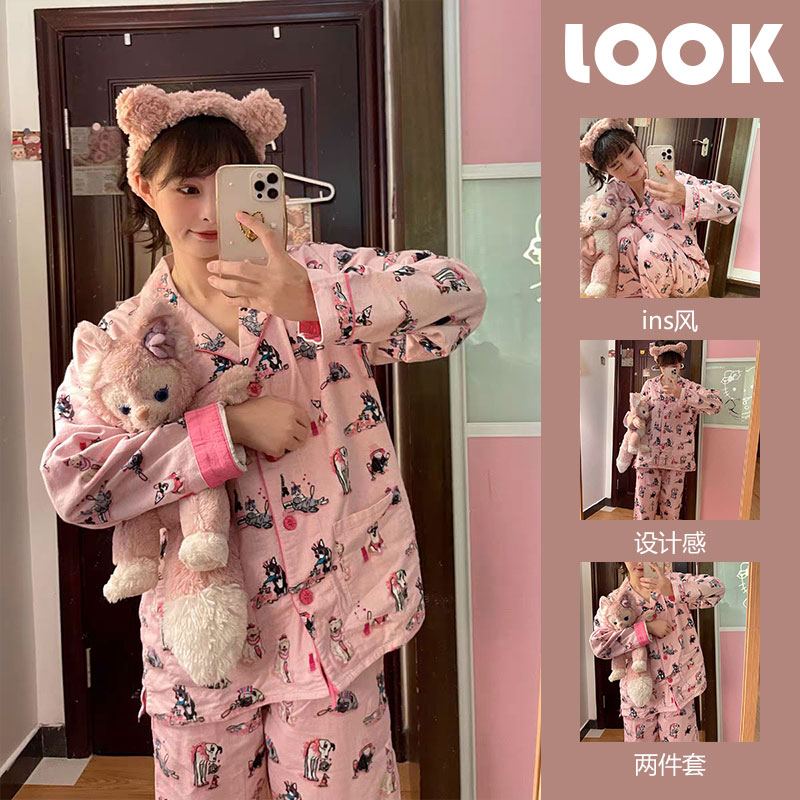 少女甜美卡通印花长袖睡衣女春秋季2025年新款高级长裤居家服套装