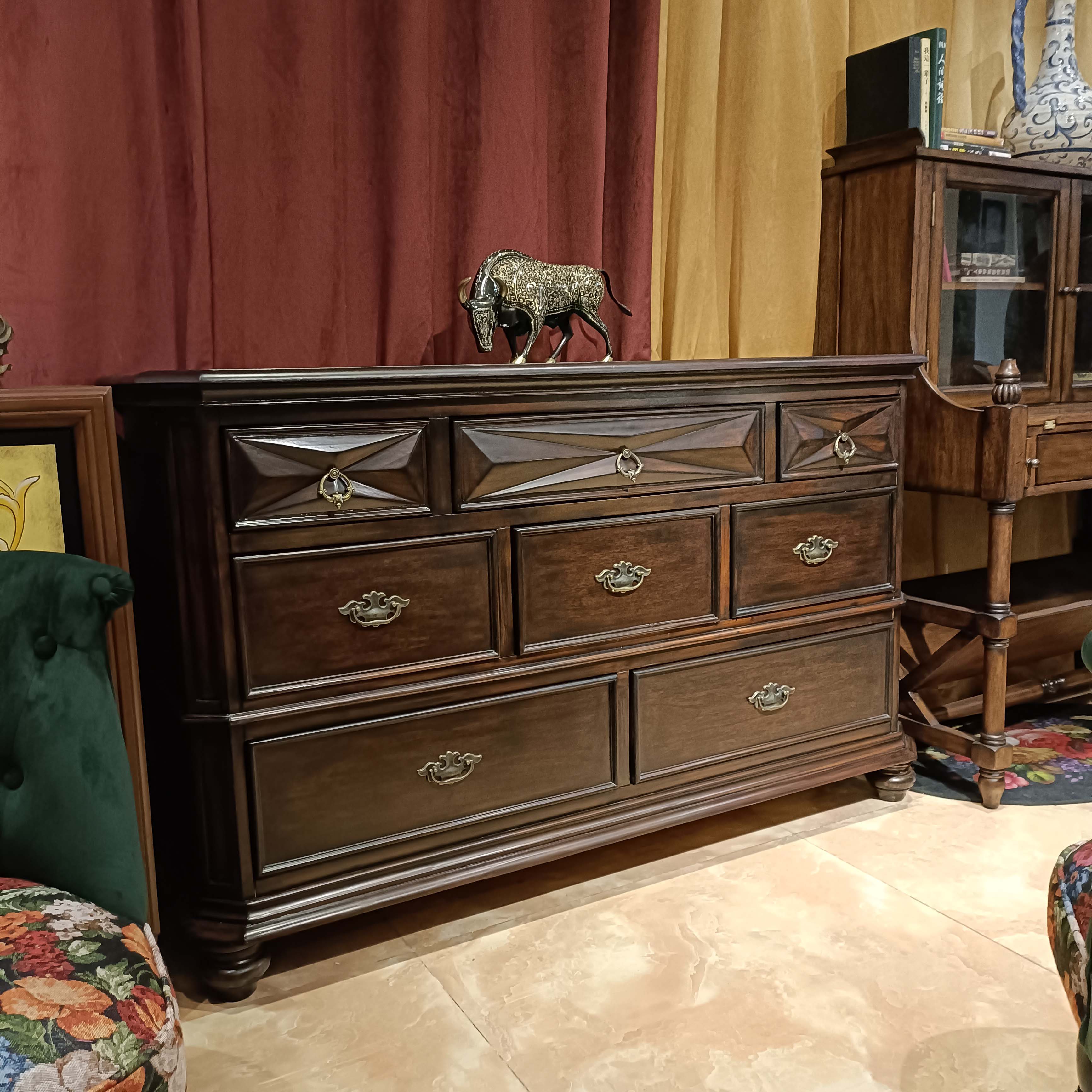 【向向家】斗柜美式复古玄关三斗柜九斗柜卧室雕花八斗柜客厅六斗柜