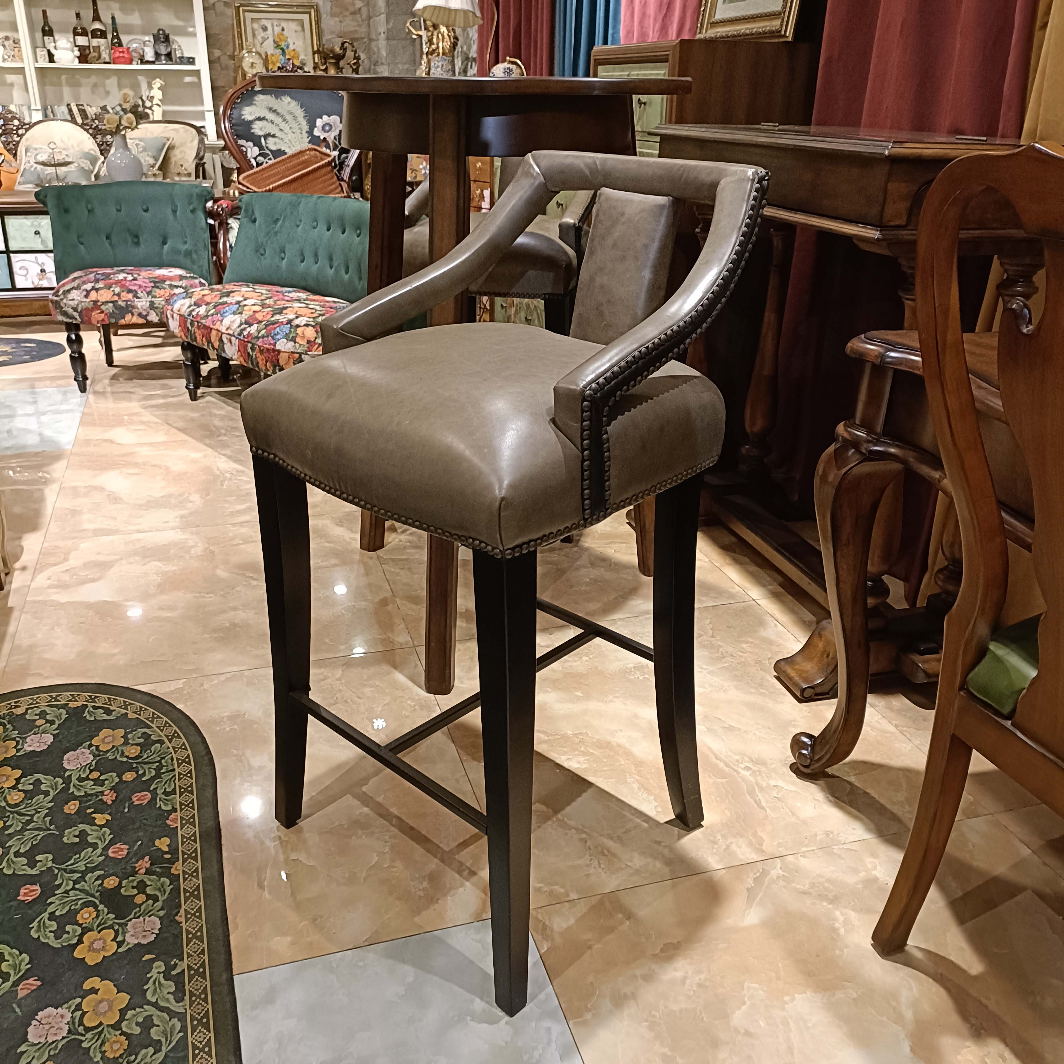 【向向家】美式复古油蜡真皮吧桌椅椅子古典做旧皇朝吧桌椅家用欧式