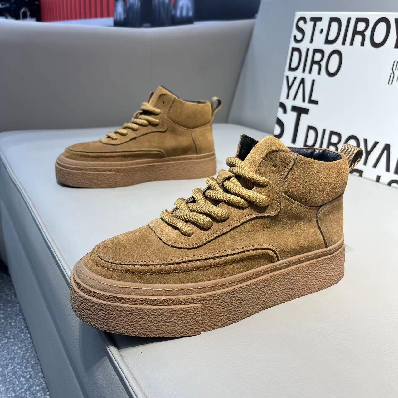 男鞋冬季款2023新款高帮鞋潮流百搭厚底增高靴系带运动休闲鞋