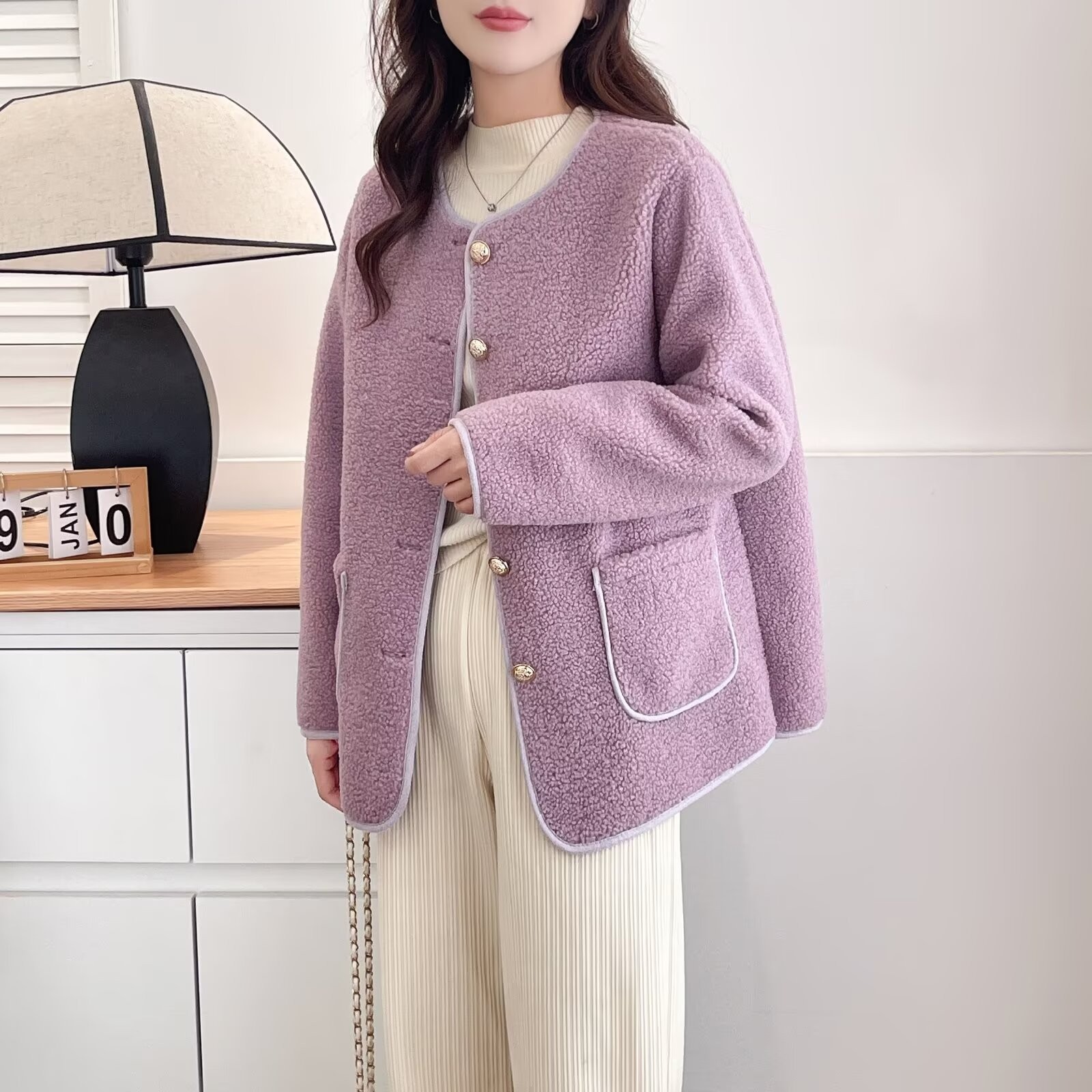 【萨萨BeFirm】微胖大码宽松显瘦减龄宽松百搭休闲韩版羔羔毛外套