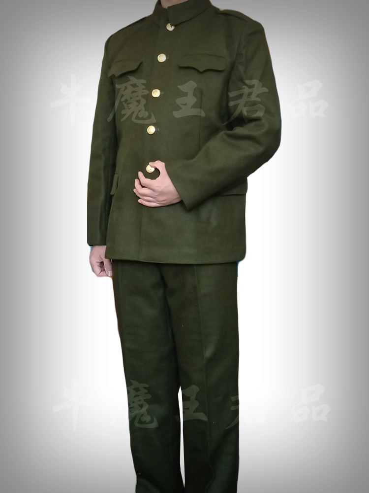 中老年中山装87老式干部冬装老人冬季军绿色中山服立领西装西服