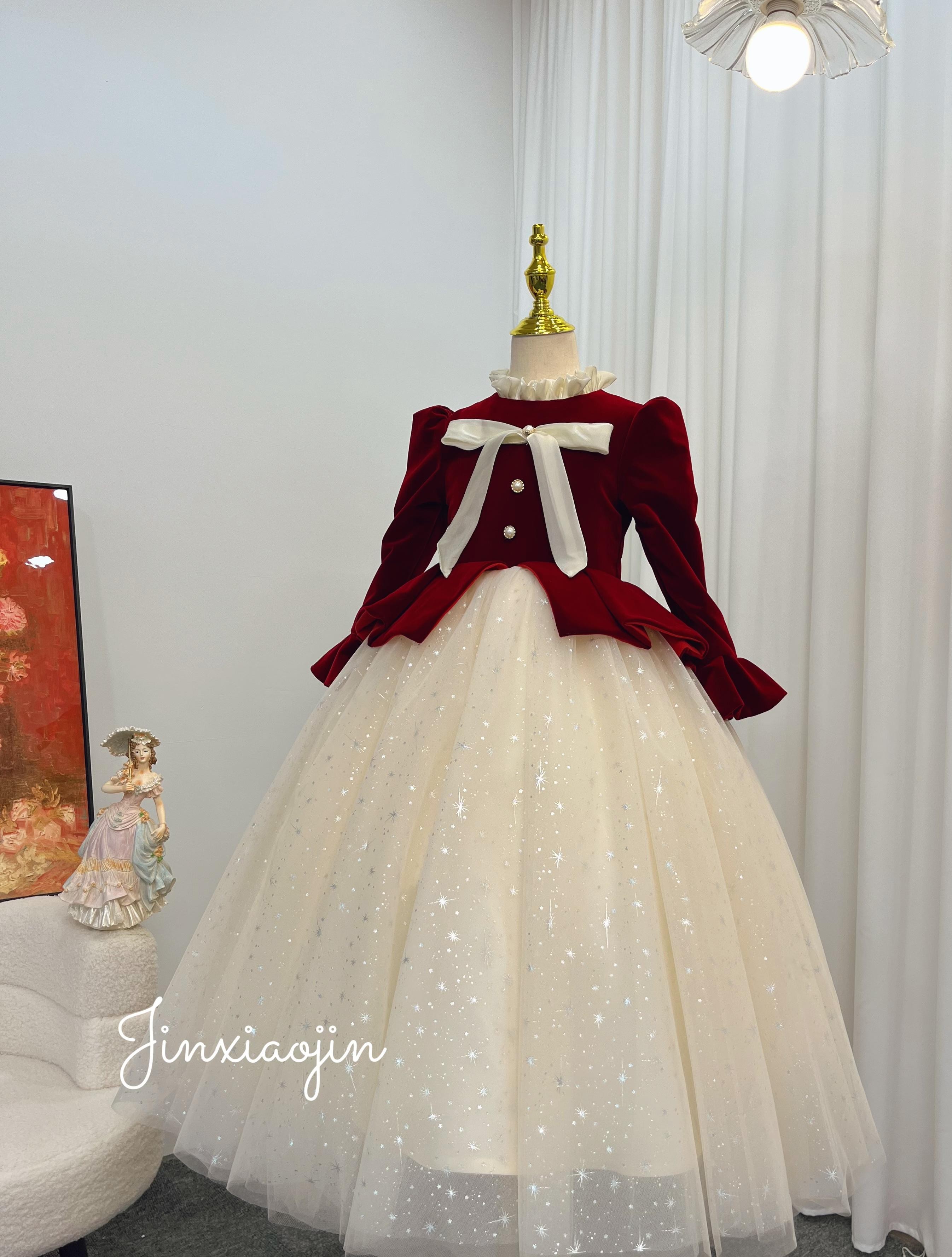 【甜辣公主红色】秋冬加厚生日表演钢琴礼服