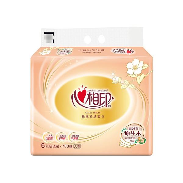 心相印红悦三层塑装纸面巾抽纸130抽6包家庭用的纸巾