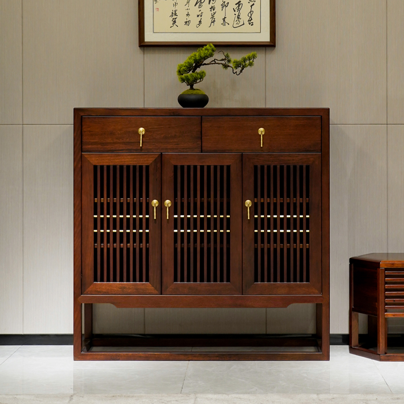 半墨 新中式全实木鞋柜禅意现代鞋柜装饰柜餐厅门厅家用储物柜
