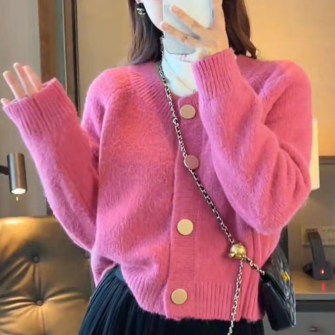 时尚名媛小香风针织开衫秋冬短款小个子清新高级外穿洋气毛衣女