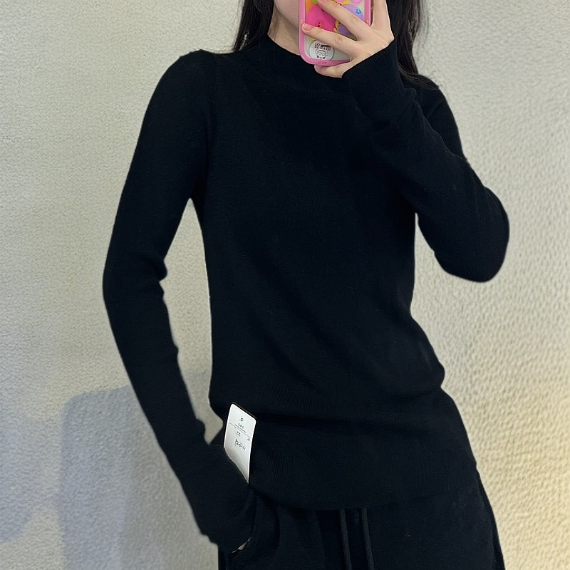 2024新款长袖半高领领女士打底衫百搭修身时尚针织网红半高领柔软