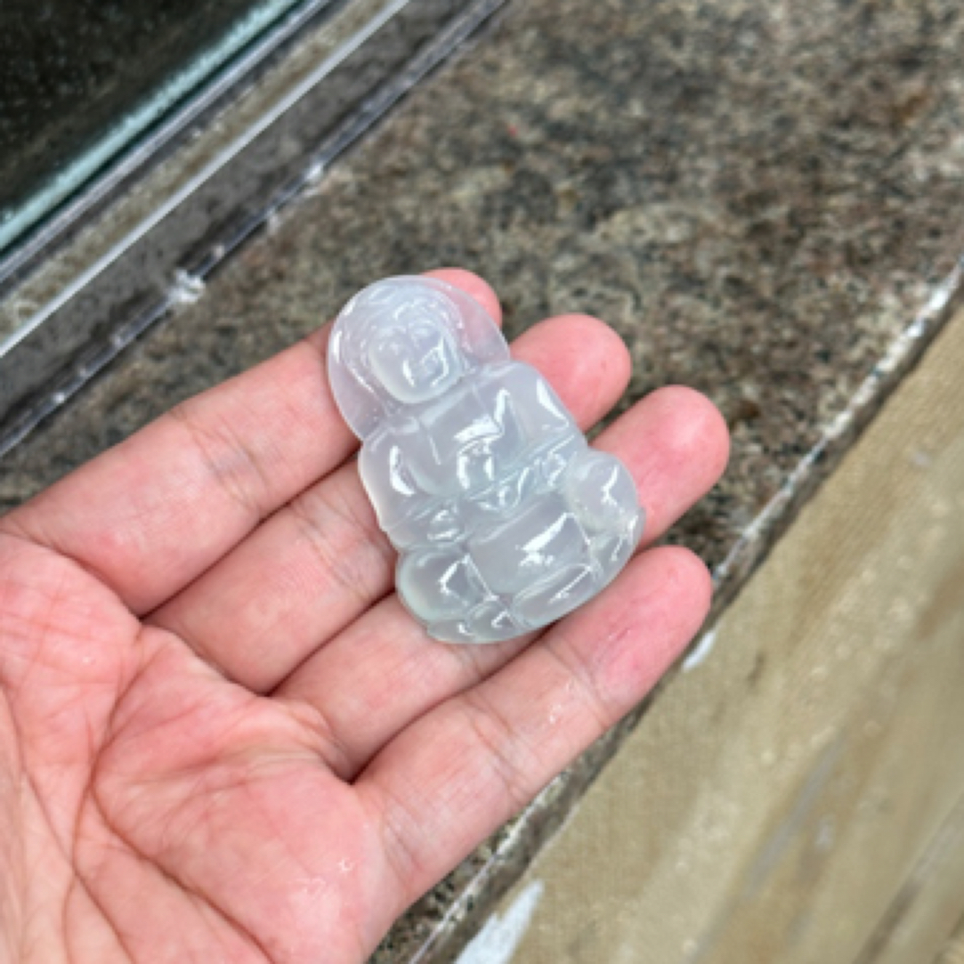 缅甸天然a货翡翠正冰蓝底正装观音吊坠