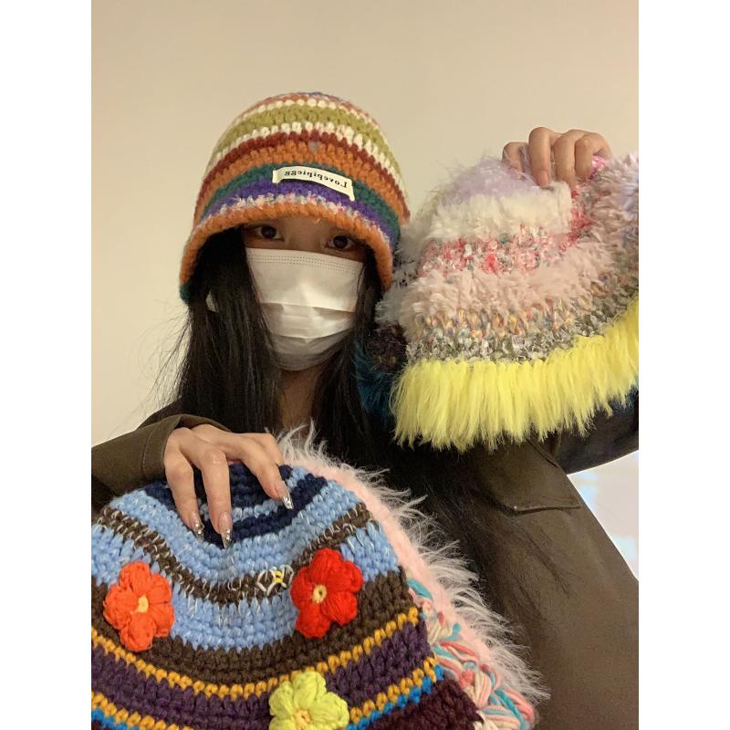 毛线帽子女冬大头围显脸小可爱彩色针织帽网ins保暖护耳冷帽潮