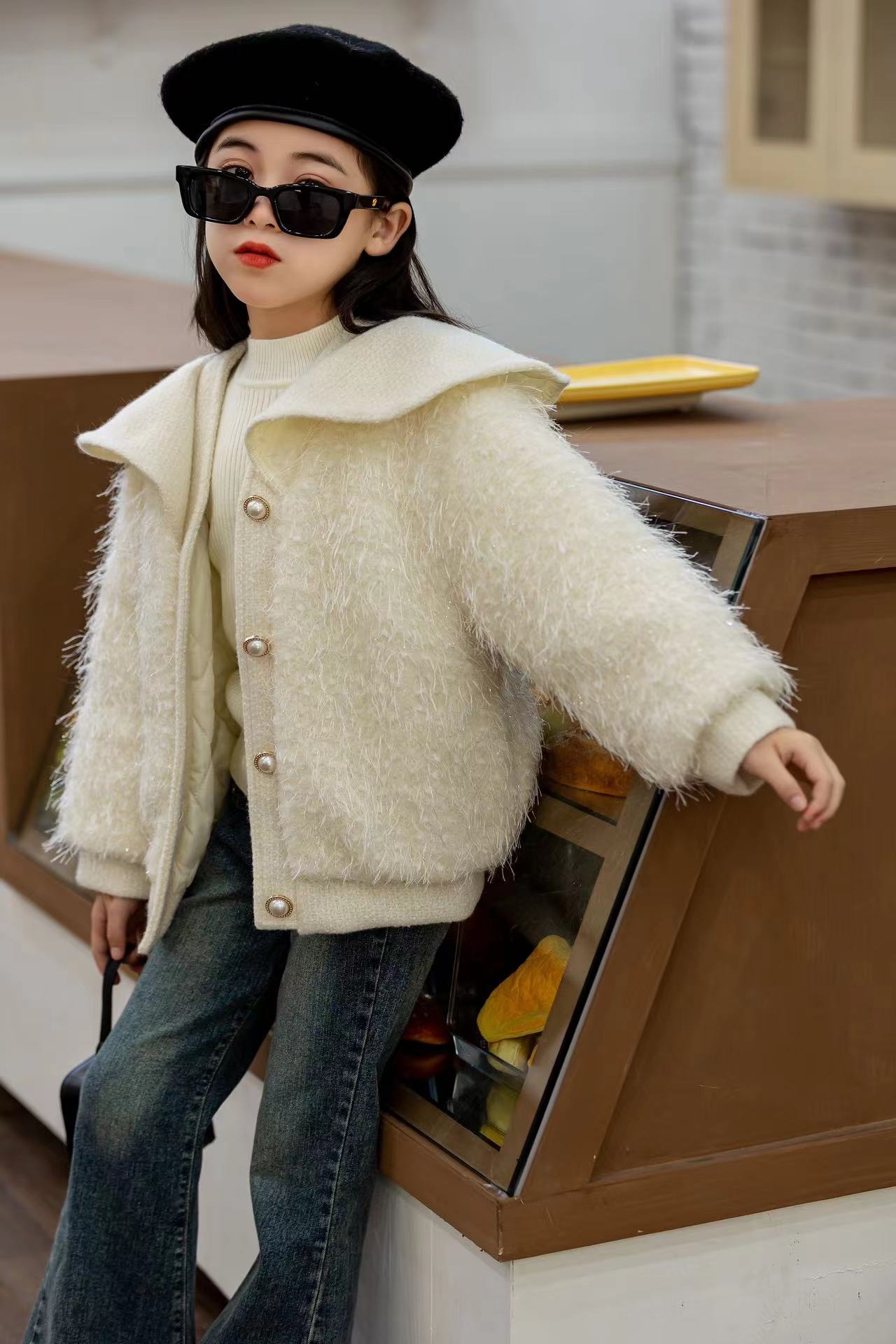 《QPG》 2024冬季儿童女宝时尚洋气毛毛外套  3Q123