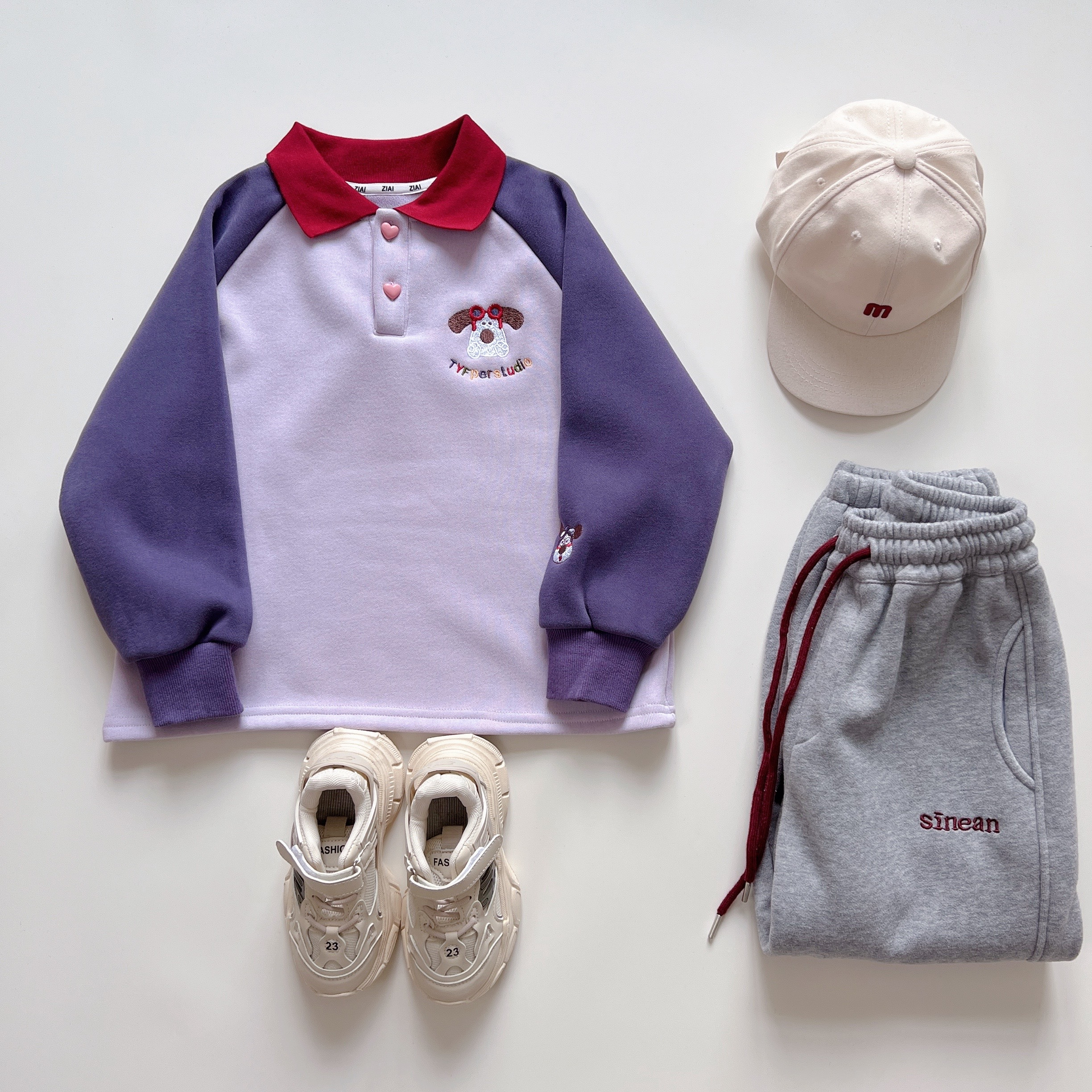 柳柳定制 2024秋冬新款刺绣彩色字母小狗POLO领卫衣 880132