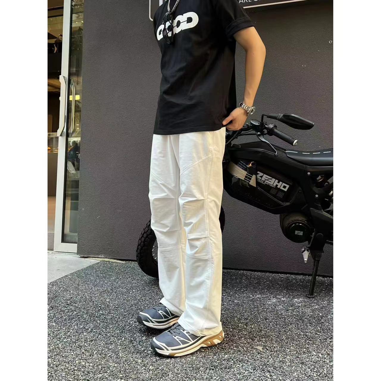 裤王·户外登山微阔腿直筒弹力大码显瘦男裤降落伞休闲裤子