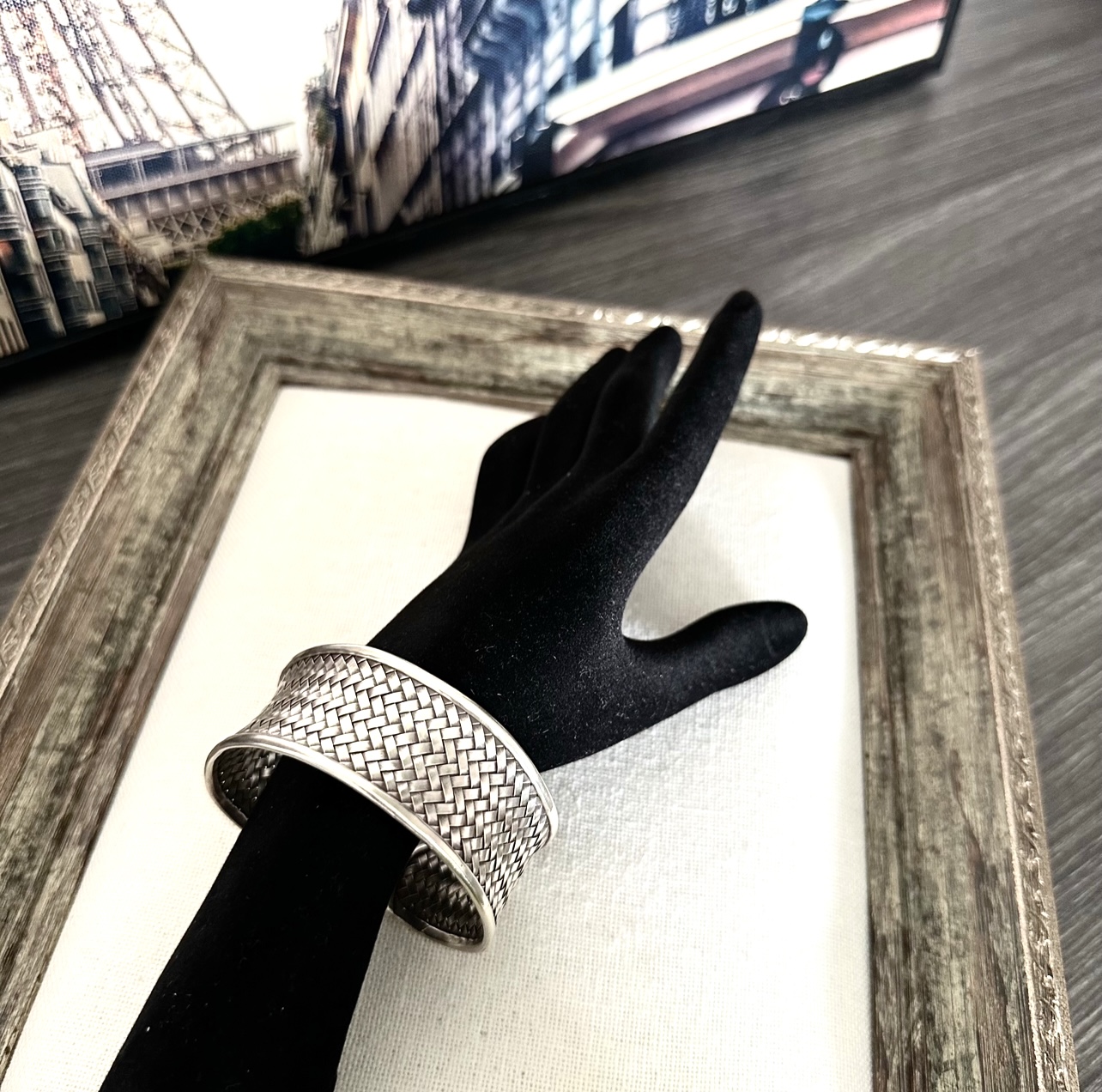 足银手镯 Qm0064编织名族风纯银宽手环手工做旧开口银镯百搭复古