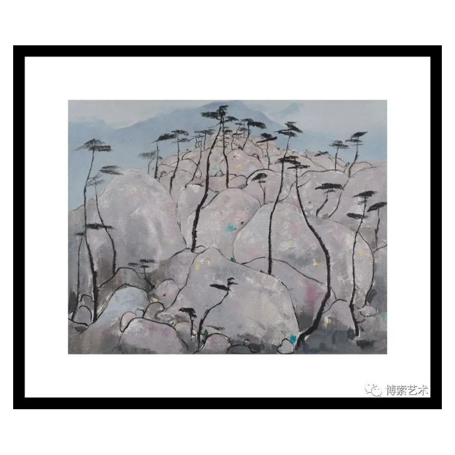 吴冠中丝网版画《崂山松石》80*100cm，7.2平尺原作中国美术馆收藏