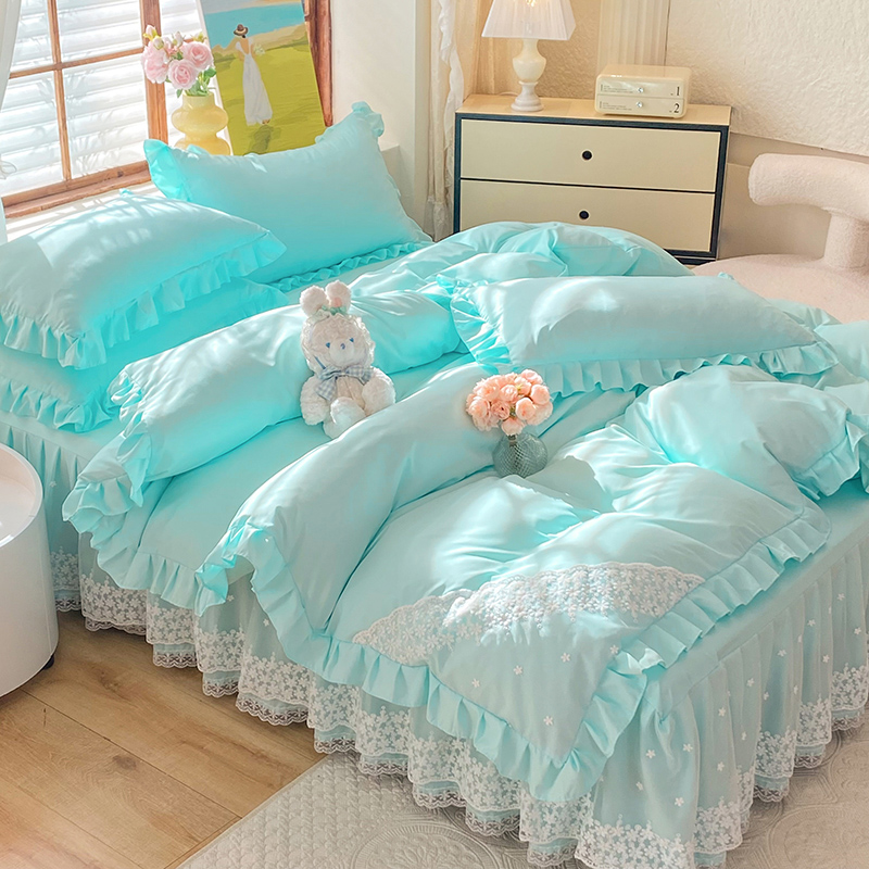 新款蕾丝花边床裙四件套韩式纯色公主风少女心韩版小清新简约罩床