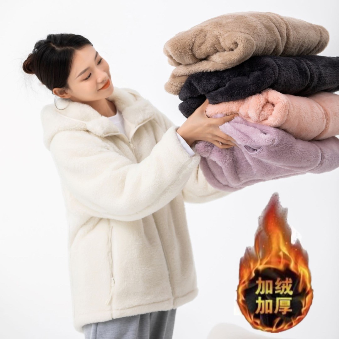 秋冬户外新款加绒加厚爆款连帽洋气女士卫衣外套休闲时尚高级女款