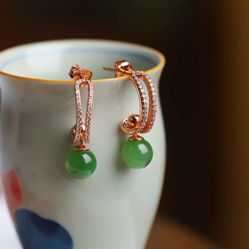 和田玉碧玉s925银镶嵌2024年新款爆款国风款耳饰耳坠时尚流行女款