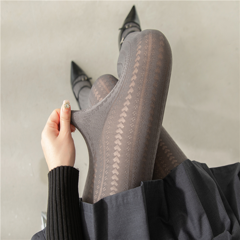 灰色丝袜春秋季爱心镂空连裤袜子女款显瘦打底袜美拉德咖色打底裤