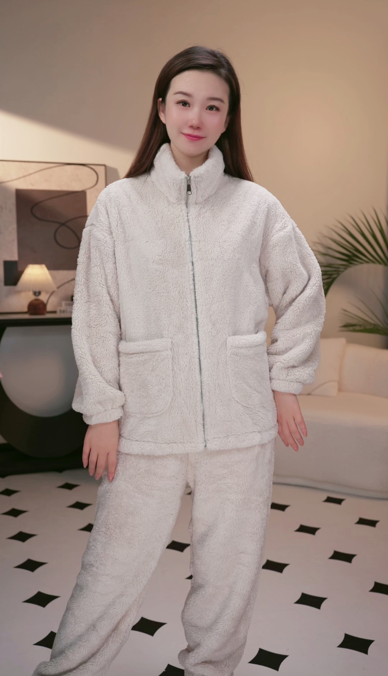 2025年新品时尚三层夹棉加厚立领女士睡衣家居服可外穿CMM