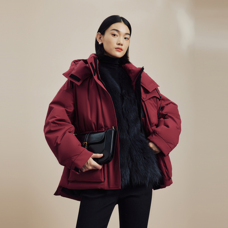 LIME/莱茵冬季保暖连帽防寒羽绒服短大衣双色LMFDOAOHC004