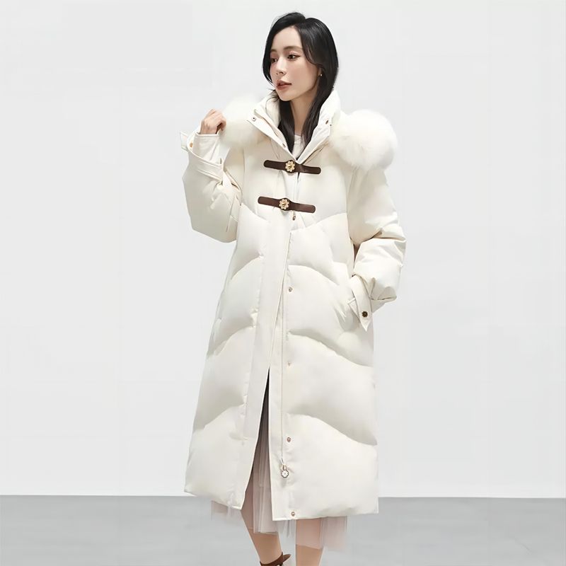 雅鹿高档羽绒服女中长款2023年新款时尚韩版大毛领冬季白女款白色